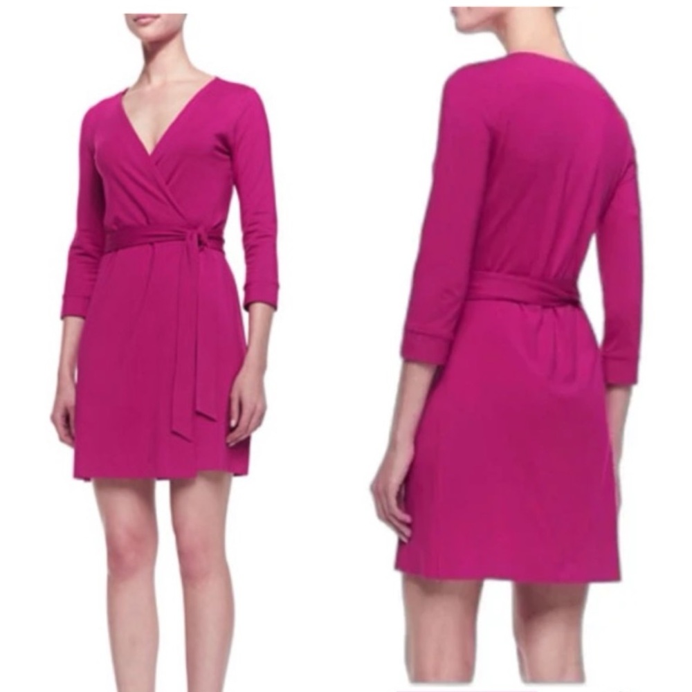 Diane von Furstenberg DVF New Julian Two Mini Wrap Dress in Pink Dahlia Size 14